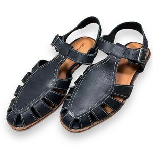 Lucky Brand Dallila Leather Strap Flat Fisherman Mules Black Women’s Size 7.5